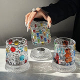 Hand Painted Rattan Glass Tumbler with Matching Base - Rattan money - Hair Remover