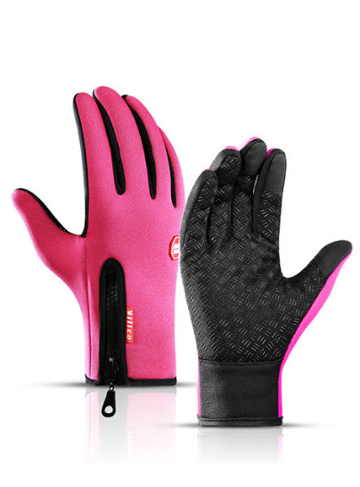 Winter Fleece Antiskid Motorcycle and Sports Riding Gloves - Rose red / L