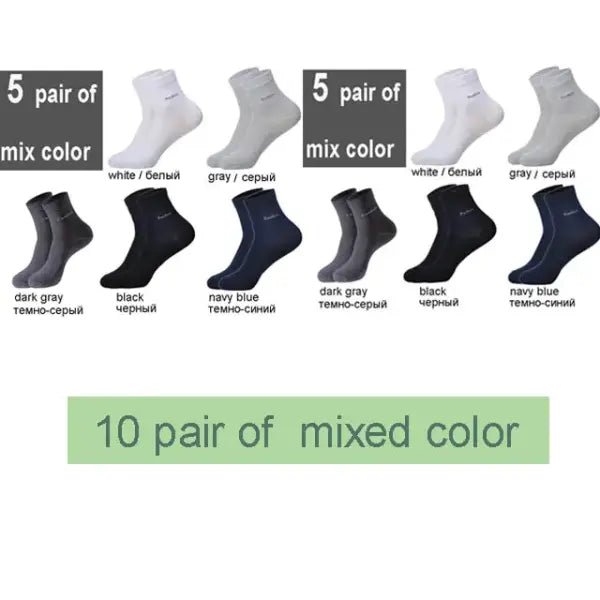 10 Pairs of Breathable Bamboo Fiber Crew Socks for Men - 10 mixed color / size 38-45