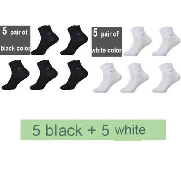 10 Pairs of Breathable Bamboo Fiber Crew Socks for Men - 5 black 5 white / size 38-45