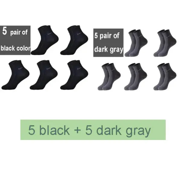 10 Pairs of Breathable Bamboo Fiber Crew Socks for Men - 5 black 5 dark gray / size 38-45
