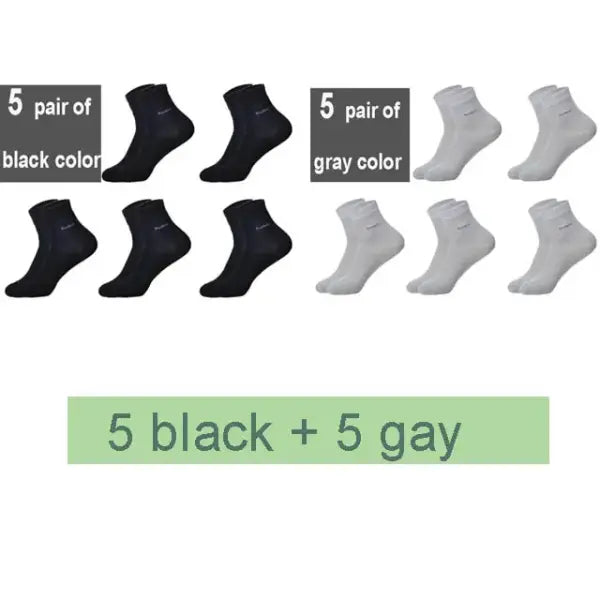 10 Pairs of Breathable Bamboo Fiber Crew Socks for Men - 5 black 5 gray / size 38-45
