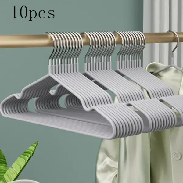 10pcs Adult Non-Slip Plastic Clothes Hangers Portable Space-Saving Closet Organizers - B-Grey / 10Pcs
