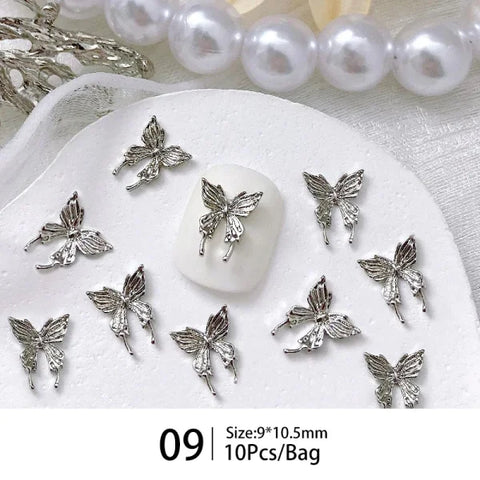 10pcs Bag of Silver and Gold Butterfly Nail Charms for Women’s Fashion - 57883-9