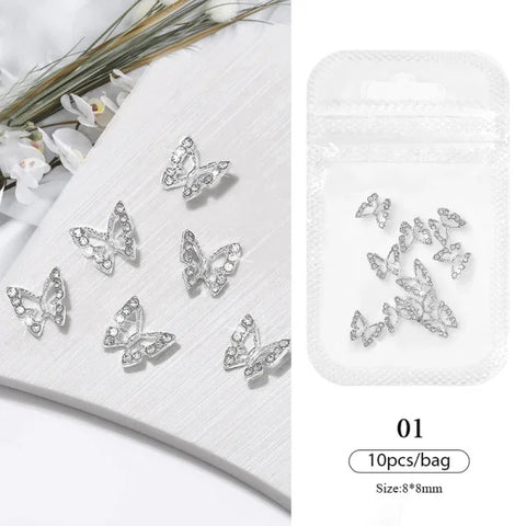 10pcs Bag of Silver and Gold Butterfly Nail Charms for Women’s Fashion - J01