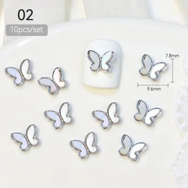 10pcs Bag of Silver and Gold Butterfly Nail Charms for Women’s Fashion - HE02