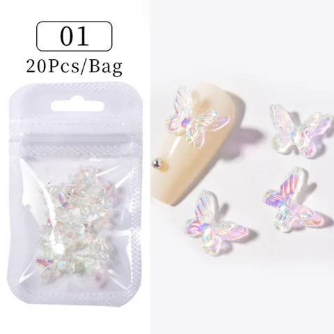 10pcs Bag of Silver and Gold Butterfly Nail Charms for Women’s Fashion - B01