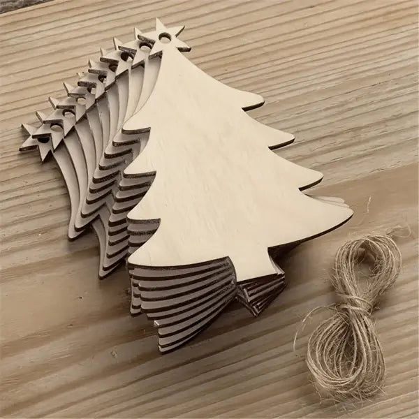 10pcs Unfinished Wood Christmas Tree Ornaments: DIY Blank Slices for Holiday Crafts - 10Pcs