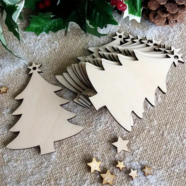 10pcs Unfinished Wood Christmas Tree Ornaments: DIY Blank Slices for Holiday Crafts - 10Pcs