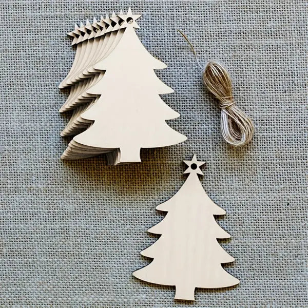 10pcs Unfinished Wood Christmas Tree Ornaments: DIY Blank Slices for Holiday Crafts - 10Pcs