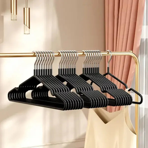10-Pack Metal Traceless Hangers: Non-Slip Heavy-Duty Space Savers for Bedroom Closets - 10pcs black