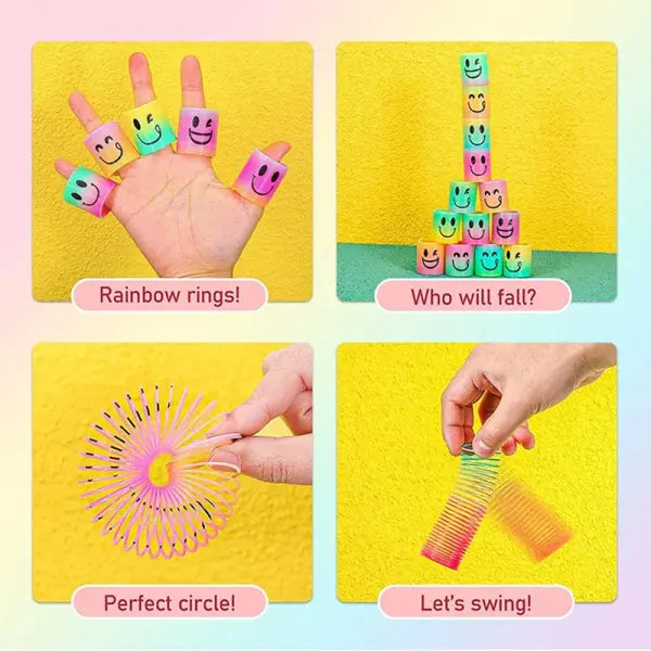 12/24 Rainbow Magic Springs Circle Toys Kids Birthday Party Favors Guests Giveaway Small Gifts Pinata Fillers Flexible