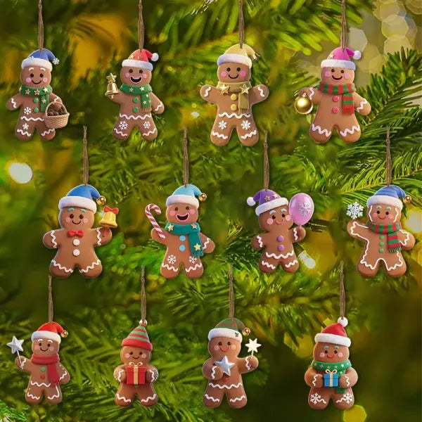 12/24pcs Christmas Gingerbread Man Ornaments Xmas Tree Wooden Hanging Pendants 2026 New Year Party Home Decoration Kids