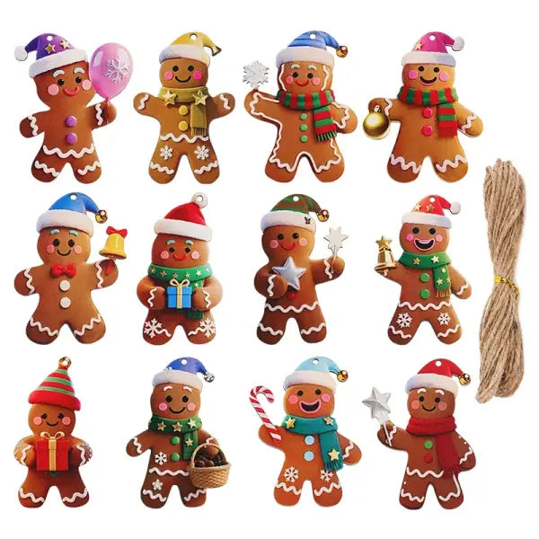 12/24pcs Christmas Gingerbread Man Wooden Ornaments Xmas Tree Hanging Pendants & DIY Gifts - 12pcs