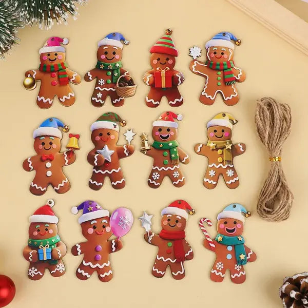 12/24pcs Christmas Gingerbread Man Ornaments Xmas Tree Wooden Hanging Pendants 2026 New Year Party Home Decoration Kids
