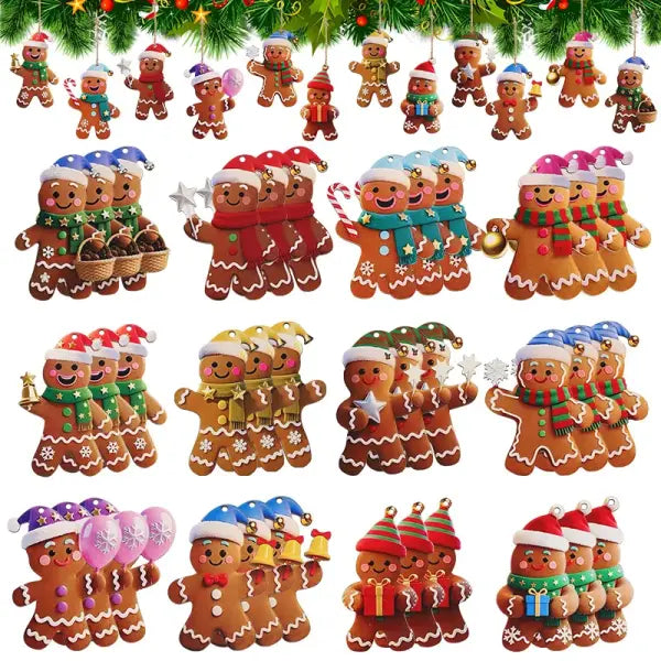12/24pcs Christmas Gingerbread Man Ornaments Xmas Tree Wooden Hanging Pendants 2026 New Year Party Home Decoration Kids