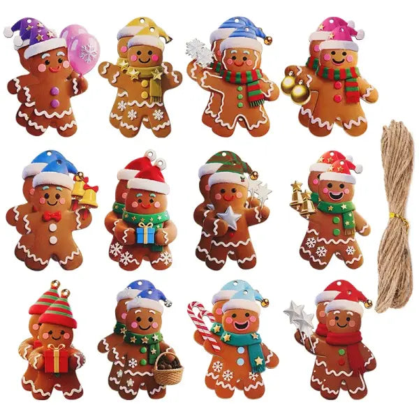 12/24pcs Christmas Gingerbread Man Ornaments Xmas Tree Wooden Hanging Pendants 2026 New Year Party Home Decoration Kids