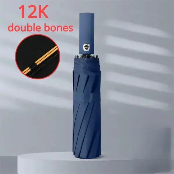 12 Bone Black Glue Fully Automatic Umbrella With Thick And Durable Keel Three Fold Umbrella UV Resistant Folding