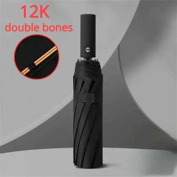 12 Bone Black Glue Fully Automatic Umbrella 190T Nylon Fabric UV Protection - A / 12K / metal-fiber composite
