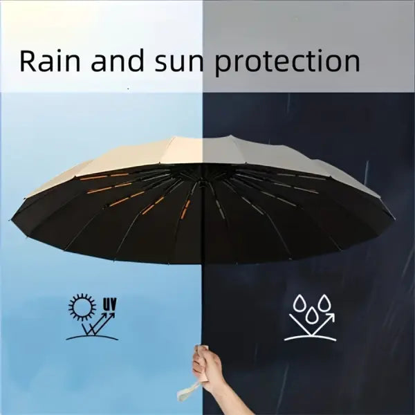 12 Bone Black Glue Fully Automatic Umbrella With Thick And Durable Keel Three Fold Umbrella UV Resistant Folding