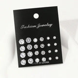 12 Pairs of Luxurious Simple Shiny Zirconia Stud Earrings