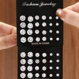 12 Pairs of Luxurious Simple Shiny Zirconia Stud Earrings