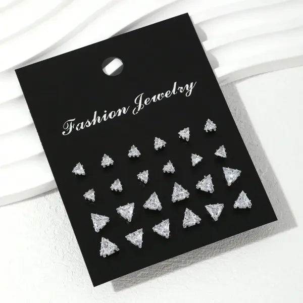12 Pairs of Luxurious Simple Shiny Zirconia Stud Earrings - Triangle 4-6mm