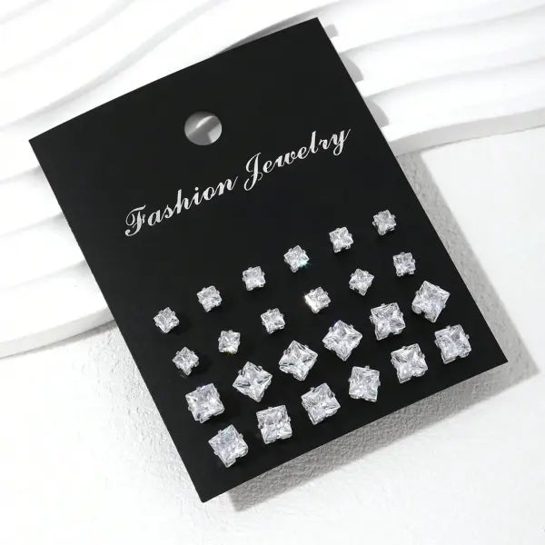 12 Pairs of Luxurious Simple Shiny Zirconia Stud Earrings
