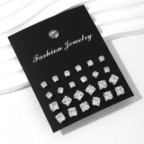 12 Pairs of Luxurious Simple Shiny Zirconia Stud Earrings