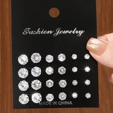 12 Pairs of Luxurious Simple Shiny Zirconia Stud Earrings