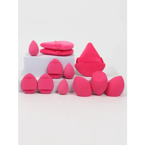 Makeup Sponge Set with Powder Puffs and Beauty Eggs for Women (12-Piece) - Rose Red