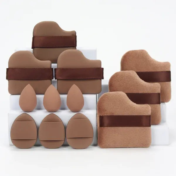 Makeup Sponge Set with Powder Puffs and Beauty Eggs for Women (12-Piece) - Dark Kkhaki