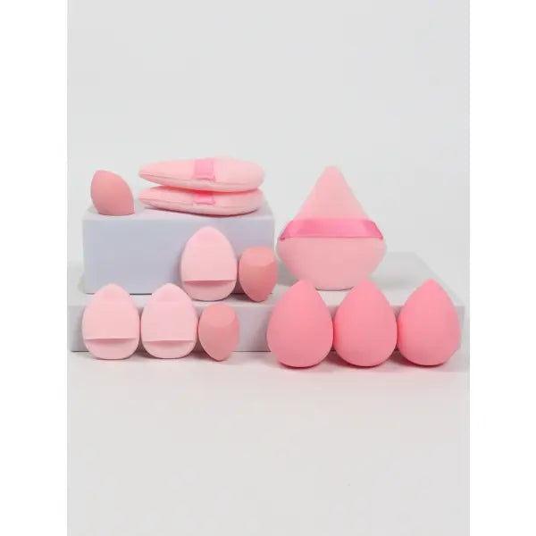 12-Piece All-Purpose Makeup Sponge Set Multi-Size Professional Blending - Pink