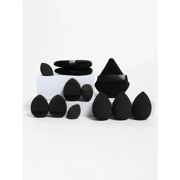 12-Piece All-Purpose Makeup Sponge Set Multi-Size Professional Blending - black