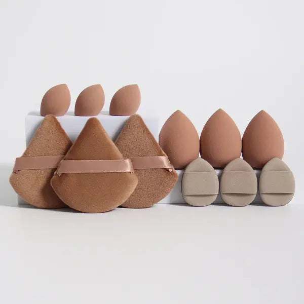 12-Piece All-Purpose Makeup Sponge Set Multi-Size Professional Blending - Coffee