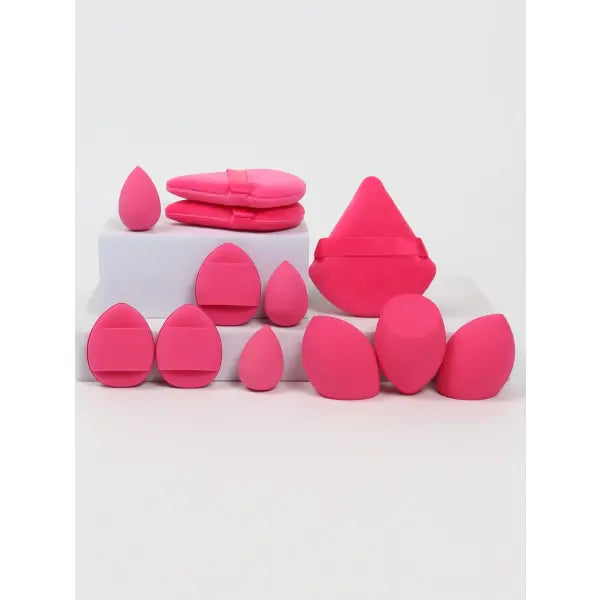 12-Piece All-Purpose Makeup Sponge Set Multi-Size Professional Blending - Rose Red