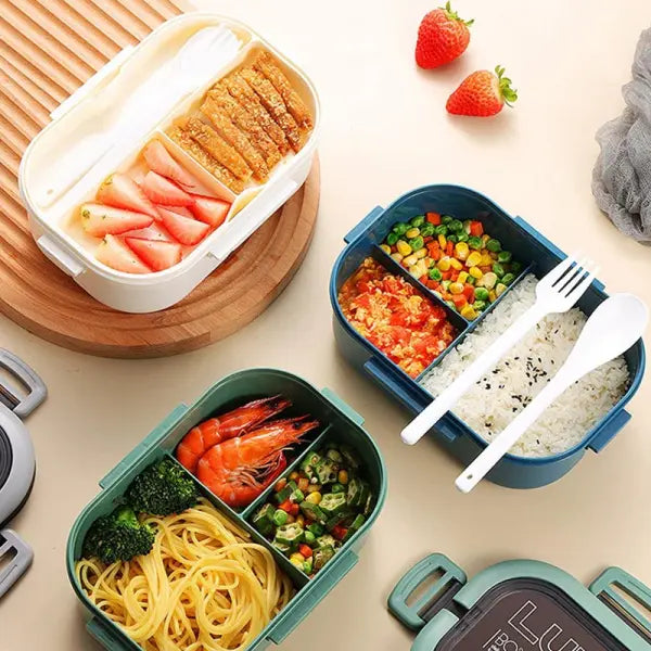 1200ML 2 Layer Bento Lunch Box With Spoon Fork Kid High Capacity Microwae Food Containers Portable Leakproof Office