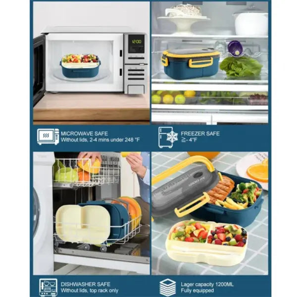 1200ML 2 Layer Bento Lunch Box With Spoon Fork Kid High Capacity Microwae Food Containers Portable Leakproof Office