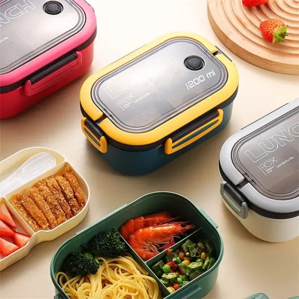 1200ML 2 Layer Bento Lunch Box With Spoon Fork Kid High Capacity Microwae Food Containers Portable Leakproof Office