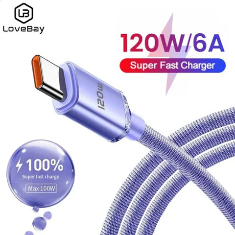 120W USB-C Fast Charging Cable – 6A Quick Charger for Samsung Xiaomi Huawei (0.25M–2M)