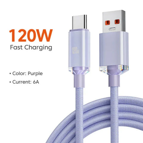 120W USB-C Fast Charging Cable – 6A Quick Charger for Samsung Xiaomi Huawei (0.25M–2M)