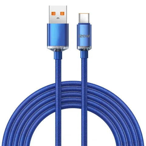 120W USB-C Fast Charging Cable – 6A Quick Charger for Samsung Xiaomi Huawei (0.25M–2M) - Blue / 2m