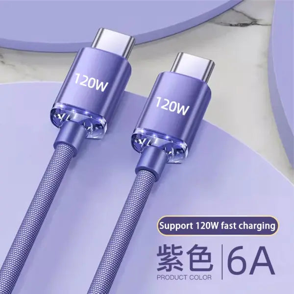 120W USB Type C Cable Type C to Type C Fast Charging Cord USB C Quick Charge Phone Cables For Samsung Xiaomi Huawei
