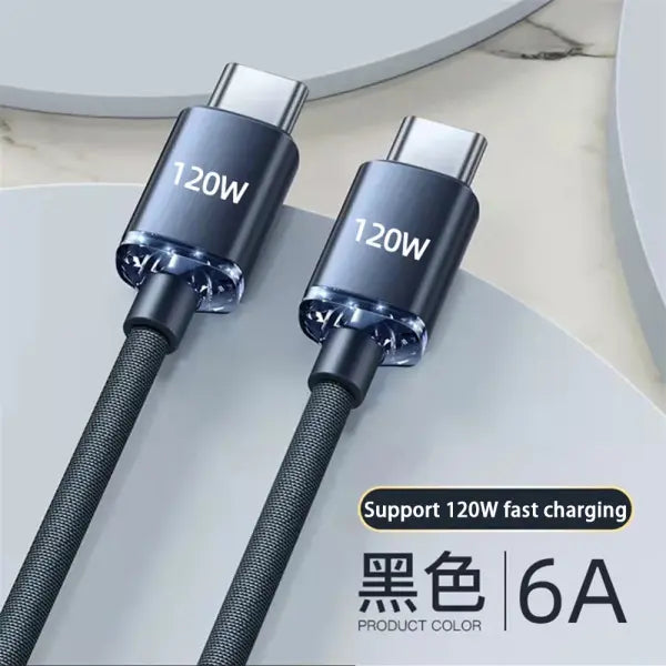 120W USB Type C Cable Type C to Type C Fast Charging Cord USB C Quick Charge Phone Cables For Samsung Xiaomi Huawei