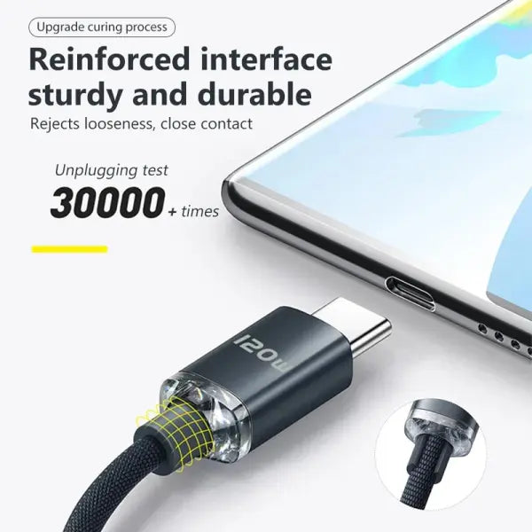120W USB Type C Cable Type C to Type C Fast Charging Cord USB C Quick Charge Phone Cables For Samsung Xiaomi Huawei