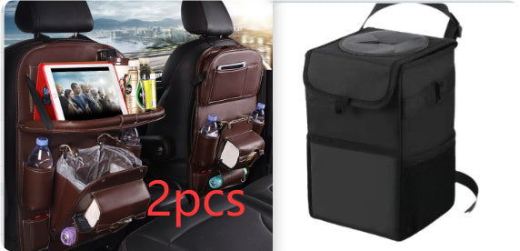 PU Leather Car Storage Hanging Bag with Tissue Box and Tray - Set4