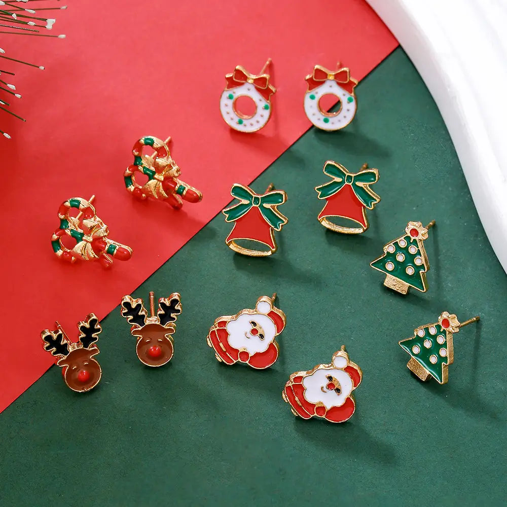 Christmas Stud Combination Snowflake & Elk Earrings Set for Women