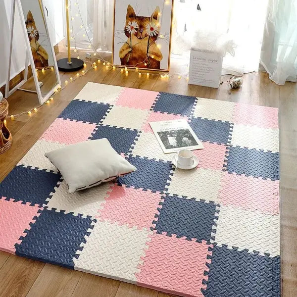 12pcs Foam Baby Play Mat – Interlocking Puzzle Tiles Soft Kids Exercise & Play Floor Carpet (30×30×1cm) - White pink
