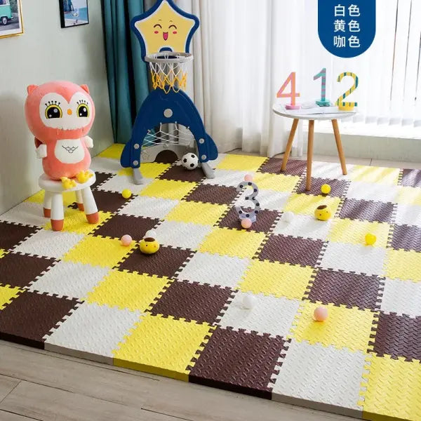 12pcs Foam Baby Play Mat – Interlocking Puzzle Tiles Soft Kids Exercise & Play Floor Carpet (30×30×1cm) - White yellow