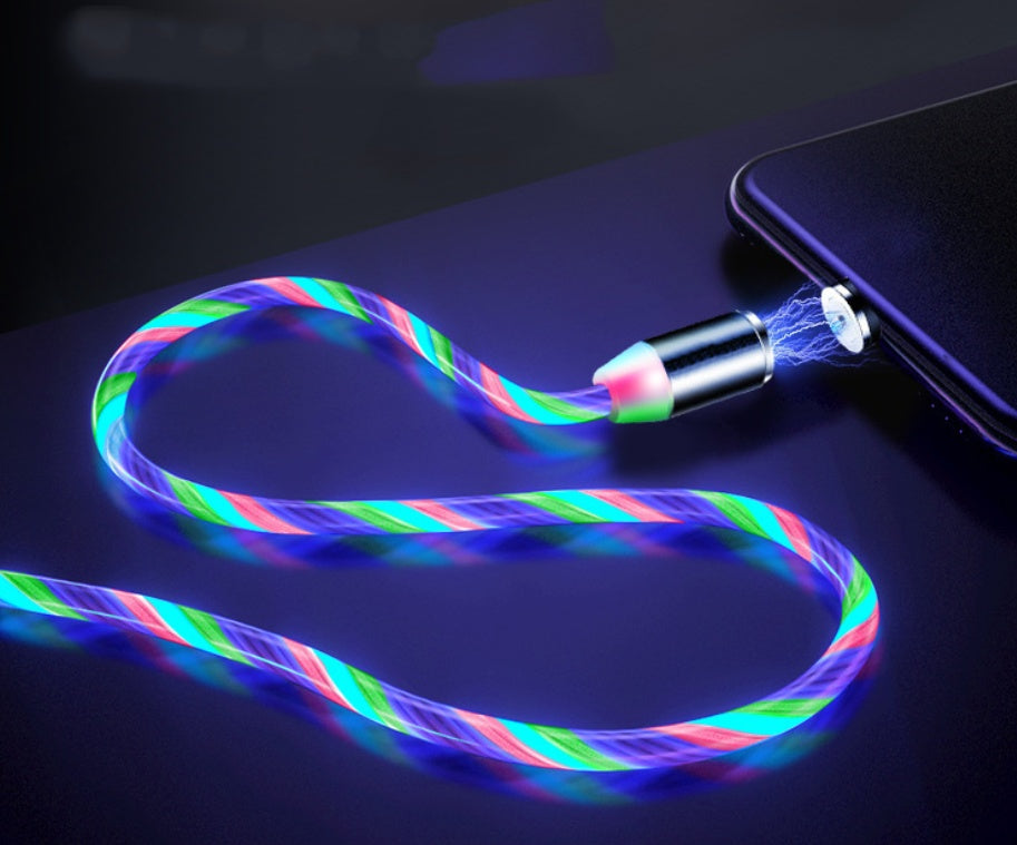 Compatible with Apple Flowing Ligh Magnetic Streamer Data Line Cable for Iphone Android Typec - Android / Colorful